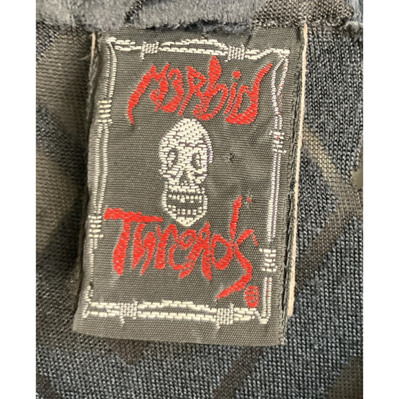VTG Morbid Threads Black Velvet Sheer Shirt Goth Vamp Y2K Retro Clubwear XL FLAW - Picture 9 of 16